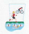 Mini Stocking ~ Triathlon Sports Mini Stocking Ornament 18 Mesh handpainted Needlepoint Canvas by Kathy Schenkel