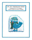 Bird Canvas ~ Turquoise Bird in Scarf & Hat & STITCH GUIDE handpainted Needlepoint Canvas by CH Designs from Danji
