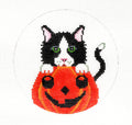Adorable TUXEDO CAT In a Pumpkin handpainted 18 Mesh Needlepoint Ornament Canvas by JP Needlepoint