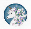 Round ~ SPRING UNICORN Ornament handpainted 18 Mesh Needlepoint Canvas 4" Round  by Rebecca Wood