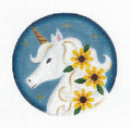 Round ~ SUMMER UNICORN Ornament handpainted 18 Mesh Needlepoint Canvas 4" Round  by Rebecca Wood