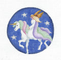 Christmas ~ Angel Riding a Unicorn 4" Rd. Ornament handpainted 18 Mesh Needlepoint Canvas by Rebecca Wood