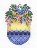 Kelly Clark ~ VIOLET EGG with Bouquet of Cascading Pansies 18 Mesh handpainted Needlepoint Ornament Canvas by Kelly Clark