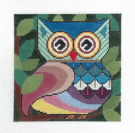 " Who Gives a Hoot " OWL handpainted  5" Square 18 mesh Needlepoint Ornament Canvas by JP Needlepoint
