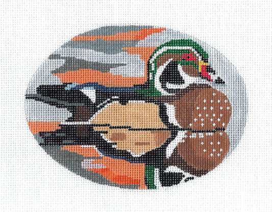 Bird ~ Wood Duck Oval handpainted Needlepoint Ornament Canvas by Melissa Prince