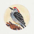 Bird Round ~ Woodpecker Bird handpainted 4" Rd. Needlepoint Ornament  by Melissa Prince