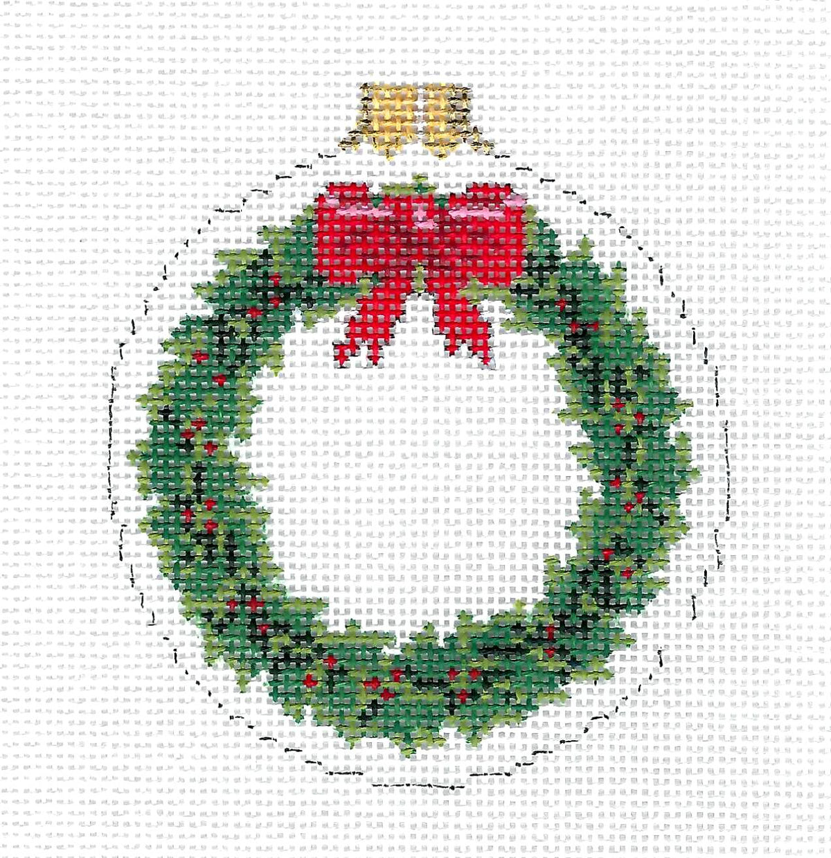 Christmas Wreath Ornament to Personalize 18 Mesh handpainted Needlepoint Canvas by Susan Roberts