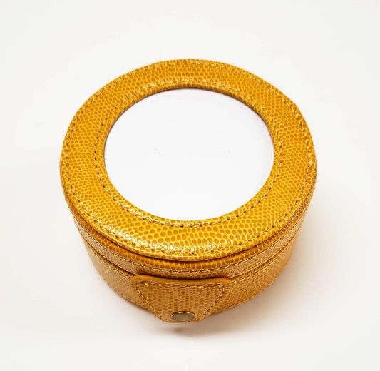 Accessory ~ Golden Yellow Round Leather Gift Box Snap Case for Needlepoint Canvas by LEE