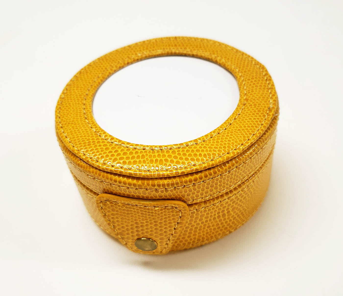 Accessory ~ Golden Yellow Round Leather Gift Box Snap Case for Needlepoint Canvas by LEE