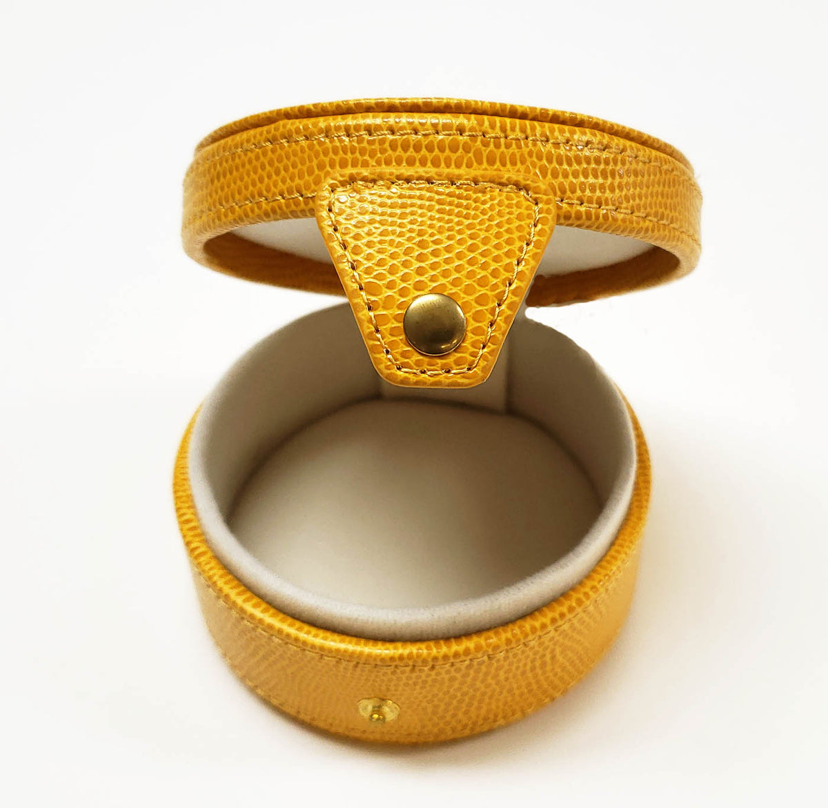 Accessory ~ Golden Yellow Round Leather Gift Box Snap Case for Needlepoint Canvas by LEE