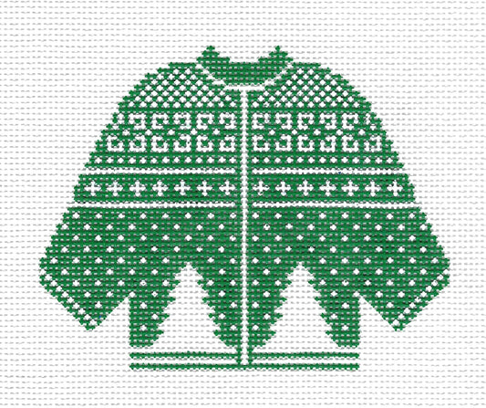 Sweater ~ GREEN KNITTED CARDIGAN SWEATER with TREES handpainted Needlepoint Canvas  by Silver Needle