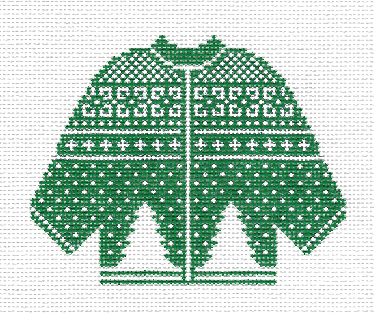 Sweater ~ GREEN KNITTED CARDIGAN SWEATER with TREES handpainted Needlepoint Canvas  by Silver Needle