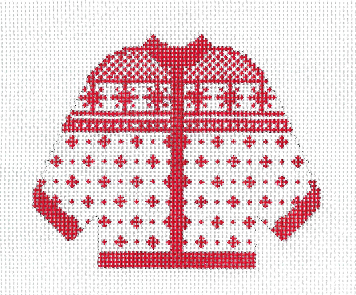 Sweater ~ Red & White CARDIGAN KNITTED SWEATER handpainted 13 Mesh Needlepoint Canvas by Silver Needle