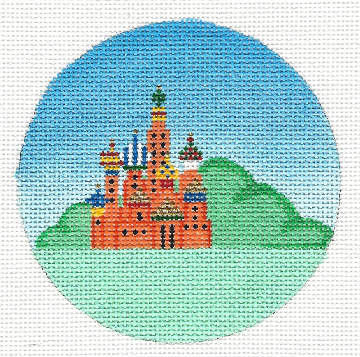 Travel Round ~ St. Petersburg, Russia 4" round handpainted Needlepoint Ornament Canvas by Painted Pony Designs