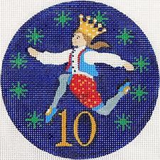 12 Days of Christmas 10 Lords Leaping & STITCH GUIDE handpainted on 18 mesh Needlepoint Ornament Canvas by JulieMar ~ PLD Designs