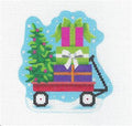 Christmas Canvas ~ Lil' Red Wagon with Gifts handpainted 18 Mesh Child's Needlepoint Ornament Canvas by Pepperberry