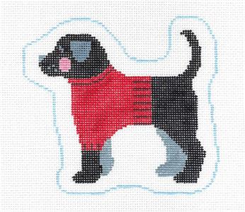 Dog Canvas ~ Black Lab Dog in a Red Sweater handpainted Needlepoint Canvas Ornament Kathy Schenkel