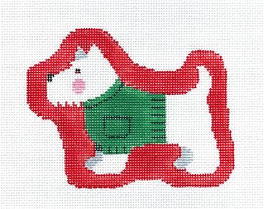 Dog ~ Westie in a Green Sweater Dog handpainted Needlepoint Canvas Ornament by Kathy Schenkel