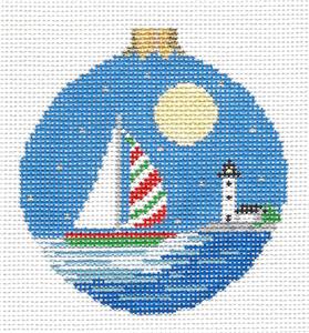 Moonlight Christmas Sail handpainted 18 Mesh Needlepoint Ornament Canvas By Susan Roberts