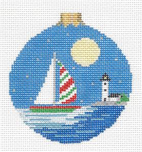 Christmas ~ Moonlight Christmas Sailboat handpainted Needlepoint Ornament Canvas Susan Roberts