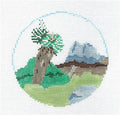 Travel Round ~ WEST TEXAS LANDSCAPE handpainted Needlepoint Canvas Kathy Schenkel RD.