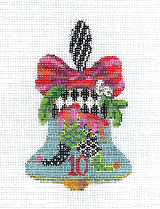 Kelly Clark ~ 12 Days of Christmas Hand Bell 10 Lords Leaping handpainted Needlepoint Canvas by Kelly Clarky