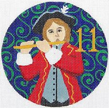 12 Days of Christmas 11 Pipers Piping on handpainted 18 Mesh Needlepoint Canvas by JulieMar ~ PLD Designs