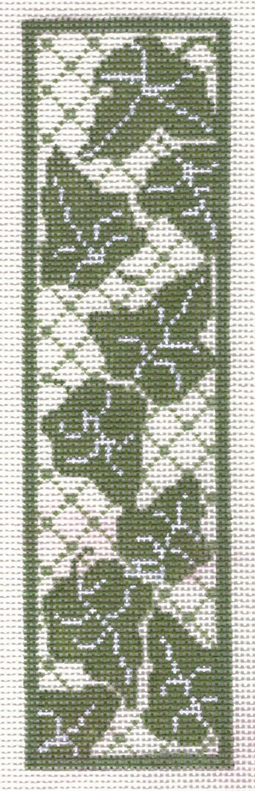 Bookmark ~ Green & White Ivy Lattice 7.25" Bookmark or CUFF Bracelet handpainted Needlepoint Canvas by Whimsy and Grace