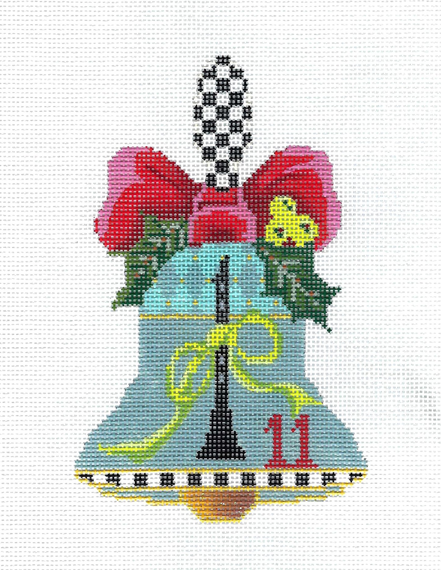 Kelly Clark ~ 12 Days of Christmas Hand Bell  11 Pipers Piping handpainted Needlepoint Canvas by Kelly Clark