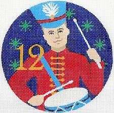 12 Days of Christmas 12 Drummers Drumming on Hand Painted Needlepoint Canvas by Juliemar