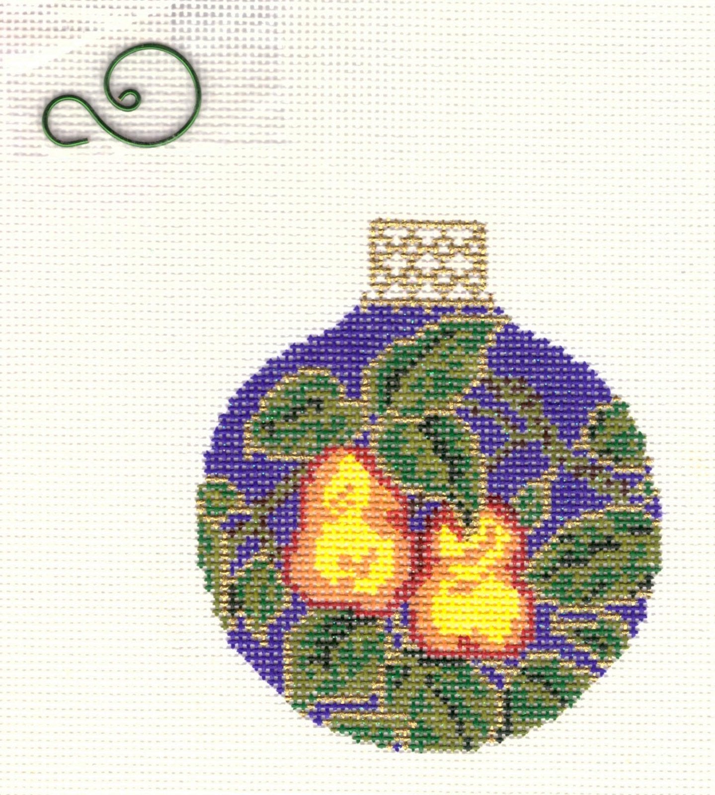 Round ~ Two Golden Pears with Diamond Dusting 3.25" Ornament handpainted Needlepoint Canvas by Whimsy and Grace