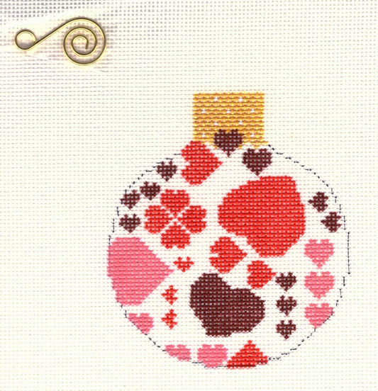 Round ~ Hearts Galore Ornament handpainted 3.25" Needlepoint Canvas by Whimsy and Grace
