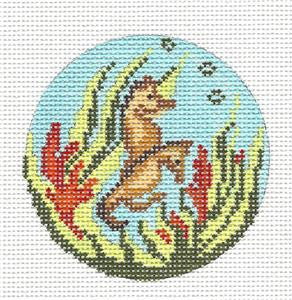Round ~ Two Tropical Seahorses 3" Rd. Ornament handpainted Needlepoint Canvas by Needle Crossings