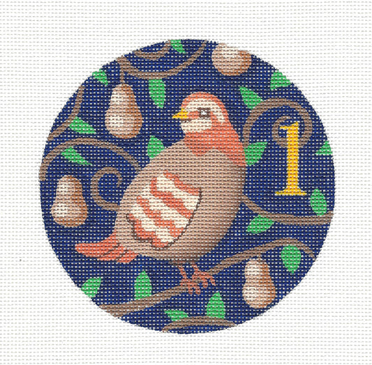 12 Days of Christmas ~ 1 Partridge In A Pear Tree & STITCH GUIDE on handpainted Needlepoint Canvas by JulieMar