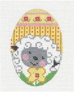 Egg ~ Easter Egg Spring Lamb in Flowers EGG handpainted 18 Mesh Needlepoint Canvas by CH Design - Danji