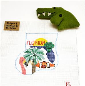 Canvas Set ~ FLORIDA & ALLIGATOR SET ~ HP Needlepoint Ornament Canvas by Kathy Schenkel