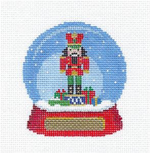 Snow Globe Christmas ~ Nutcracker Soldier SNOW GLOBE handpainted Needlepoint Canvas Ornament by Susan Roberts