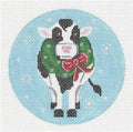Round ~ Christmas Cow with Wreath handpainted 18 Mesh 4" Needlepoint Ornament Canvas by Pepperberry