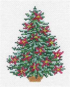 Tree Canvas ~ Poinsettia Christmas Tree handpainted 18 mesh Needlepoint Canvas by Needle Crossings