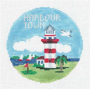 Travel Round~HARBOUR TOWN, HILTON HEAD, SC handpainted Needlepoint Canvas~by Kathy Schenkel**MAY NEED TO BE SPECIAL ORDERED**