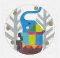 Modern ~ Elephant in Birch Trees handpainted 4" Rd. Needlepoint Ornament Melissa Prince