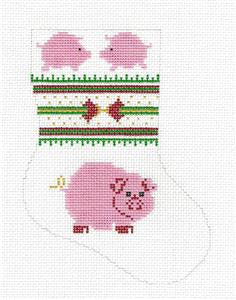 Stocking ~ Pink Pigs Mini Stocking Ornament handpainted Needlepoint Canvas by Silver Needle