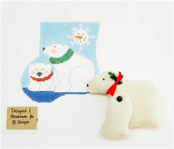 Canvas Set ~ POLAR BEAR & CANVAS SET ~ handpainted 18 Mesh Needlepoint Canvas Ornament by Kathy Schenkel