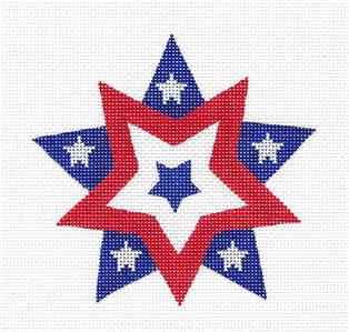 Canvas ~ Patriotic Double Star handpainted Needlepoint Ornament Canvas by Pepperberry