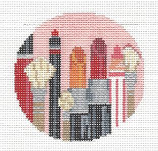 Kelly Clark Round ~ Fire Red Lip Palette handpainted 18 Mesh Needlepoint 3.25" Rd. Ornament or Insert