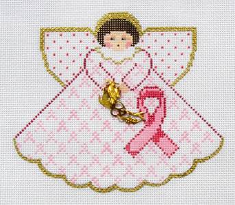 Angel ~ Pink Breast Cancer Angel handpainted Needlepoint Canvas & STITCH GUIDE Painted Pony