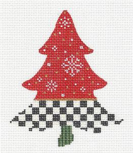 Kelly Clark Tree ~ Snowflake, Red, Black and White Tree HP Needlepoint Canvas by Kelly Clark
