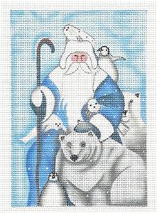 Christmas Santa ~ Santa, Seals, Penguins & Polar Bears in Blue & White Handpainted Needlepoint Canvas LA