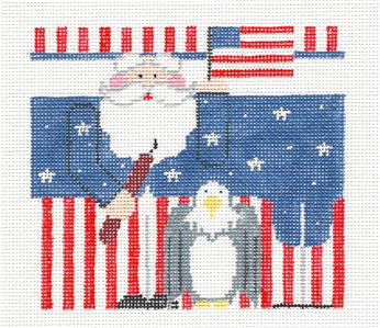 Roll Up ~ Patriotic Santa Roll Up Ornament & STITCH GUIDE HP Needlepoint Canvas Kathy Schenkel