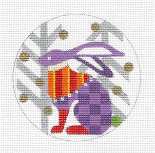 Mid-Century Modern Rabbit in the Trees 4" Round 18 Mesh Needlepoint Ornament by Melissa Prince